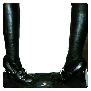 Versace leather knee high boots